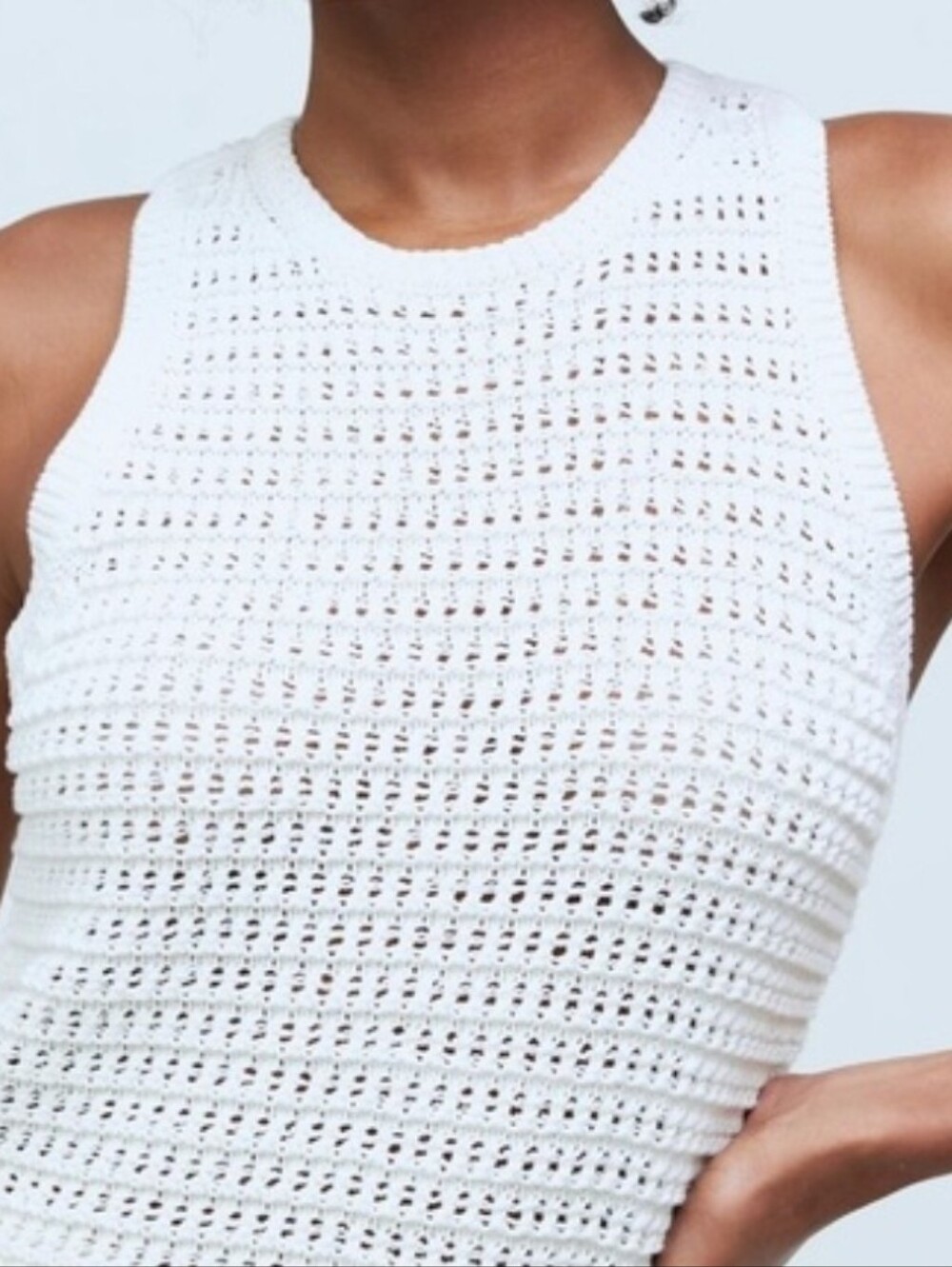 Madewell White open stitch Crochet Knit tank Top, Crew neck, Sleeveless, S, NWT